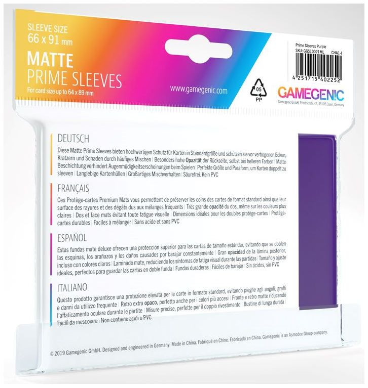 Gamegenic : Matte Prime Card Sleeves - Purple (66mm x 91mm) (100 Sleeves Per Pack)